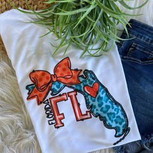 PREPPY ORANGE AND TEAL/ STATE OF FLORIDA DESIGN/LADIES GRAPHIC TEE